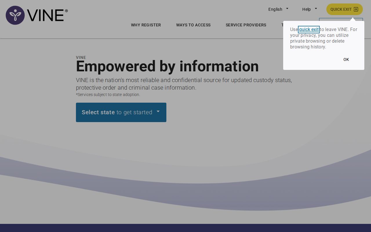 VINELink search screen for a Clark County Missouri custody check